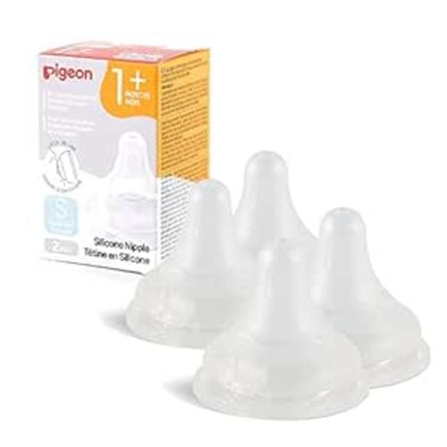 Pigeon Silicone Nipple (S) with Latch-On Line, Natural Feel, 1+ Months, 4 Counts