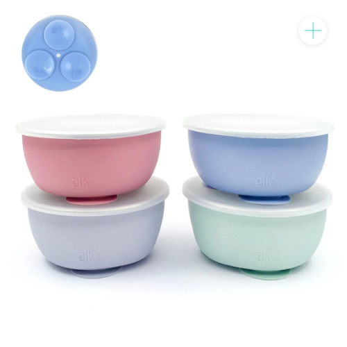 Stainless Steel Bowl with Silicone Suction Sleeve + Lids