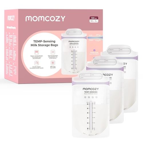 Momcozy Breastmilk Storage Bags, Larger Temp-Sense Area&Double Zip, 120ct