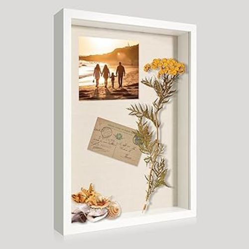 12x16 Large Shadow Box Picture Frame Display Case with Soft Linen Back, White Wooden Memory Shadow Box Frame with Tempered Glass Cover for Wall Display
