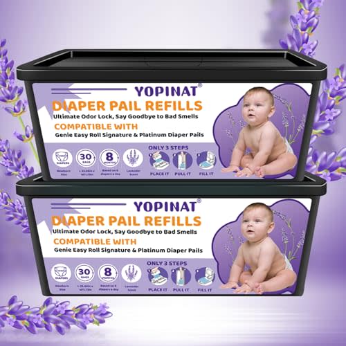 Diaper Easy Roll Refill Bags 2 Pack | 60 Lavender Scented Diaper Pail Refills | Holds Up to 2800 Newborn Diapers | Superior Odor Control | Compatible with Genie Easy Roll Signature & Platinum Pails
