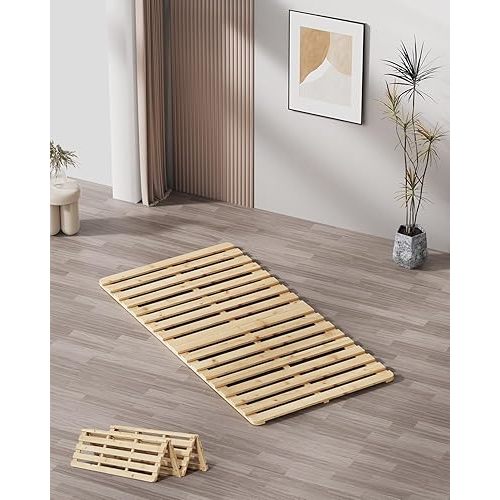 Bed Plate, Guest Tatami Bed Frame,Japanese Tatami Mat, Foldable Wood Slatted Floor Bed Frame for Futon Mattress, Breathable Moisture-Proof Floor Sleep Bedding (Twin)
