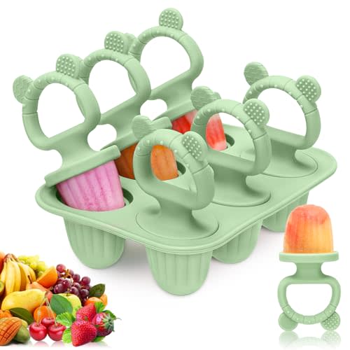Silicone Baby Popsicle Molds with Sticks, Mini Popsicles Molds for Babies Breastmilk Popsicle Molds for Teething Relief, Frozen Treats Maker Popsicle Maker Ice Pop Mold for Toddlers Kids(Green)