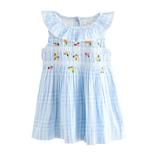 Kids' Stripe Embroidered Shirred Cotton Dress, 12-18M