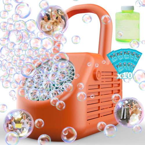 JoyStone 42 Hole Automatic Bubble Machine, High-Output Bubble Maker, 20000+ Bubbles/Minute, Portable Handle, Perfect for Outdoor Parties, Gifts for 3+ Ages, Orange