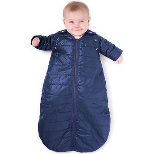 Baby Sleeping Bag Sack - Warm Quilted Duvet Material - Outdoor & Indoor, Unisex Travel Wearable Blanket. Fits Infants, Removable Sleeves & Convenient Shoulder Snaps, Indigo, Small (0-6 Months)