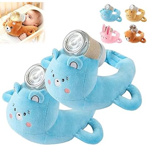 Bottle Holder Pillow Plush, Feeding Nursing Assistant Hands Free, Ergonomic Bottle Support Cushion, Soft Animal Cover Protector, Machine Washable (Blue 2 PCS)