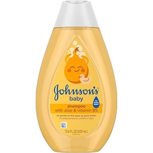 Johnson's Baby Shampoo with Aloe Vera & Vitamin B5, Tear Free, Newborn Essentials, No added Parabens & Sulfates, Hypoallergenic, 13.6 fl. oz