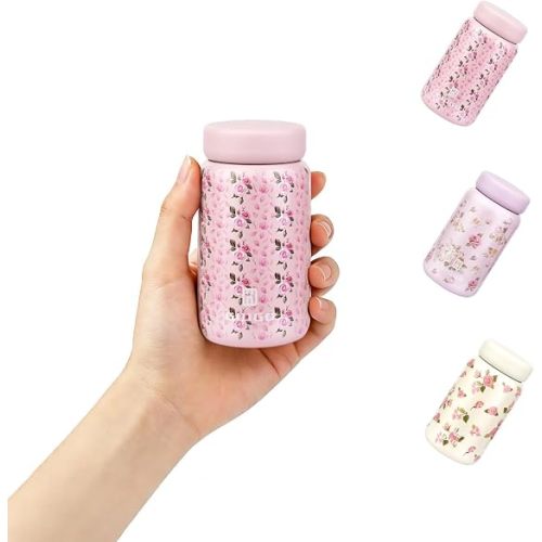 Small Thermo Bottle Mini Vacuum Insulated Water Bottle 200ml/6.8oz Flower Water Flask Stainless Steel Thermal Water Bottles Thermo for Hot and Cold Drinks for Purse Pocket (Light Pink)