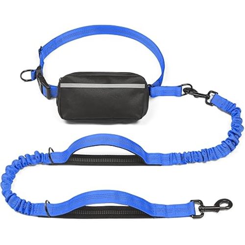 iYoShop Hands Free Dog Leash with Zipper Pouch, Dual Padded Handles and Durable Bungee for Walking, Jogging and Running Your Dog (Large, 25-120 lbs, Black)