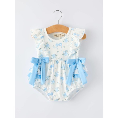 Blue Floral Bow Ruffle