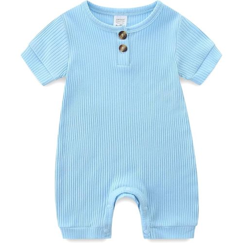 Unisex Newborn Baby Romper Ribbed Onesie Infant Long/Short Sleeve Jumpsuit