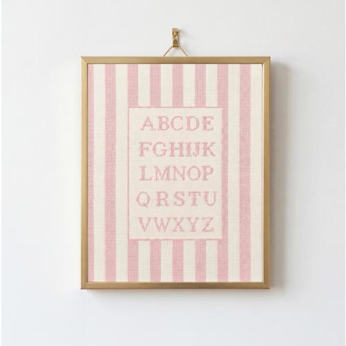 Cross Stitch Effect Pink Alphabet Nursery Print, Vintage Baby Girl Nursery Decor