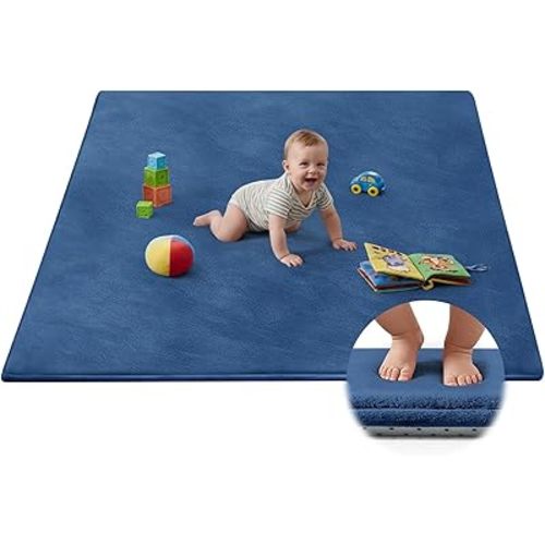 Baby Play Mat for Floor,Ultra Thick Elastic Foam 50"x50" Playmat Tummy Time Muscle Crawling Exercise Activity Cushion Gym Mat Nursery Playroom Area Kids Rug for Babies, Toddlers,Infants,Navy Blue