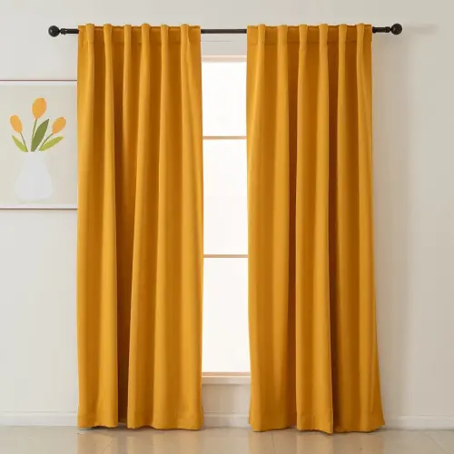 Pickluc Blackout Curtains 84 Inches Long 2 Panels, Black Out Drapes for Bedroom or Living Room, Back Tab and Rod Pocket Top, Set of Two, Mustard Yellow, 52" Wide and 84" Length.