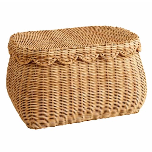 Juniper Oval Scallop Rattan Basket with Lid, Extra Large