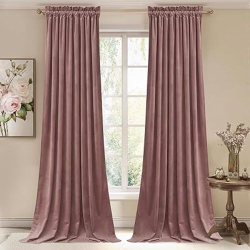 StangH Wild Rose Pink Velvet Curtains 84 inches, Elegant Light Blocking Window Drapes for Nursery Girls Bedroom Thermal Insulated Privacy Panels for Living Room, W52 x L84, 2 Panels