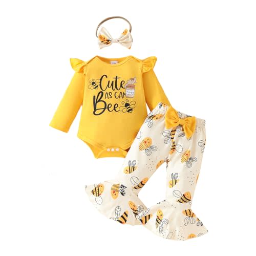 Adokioths Newborn Baby Girl Clothes Sunflower Outfit Ruffle Romper Tops Floral Pants Outfit Fall Winter Clothing