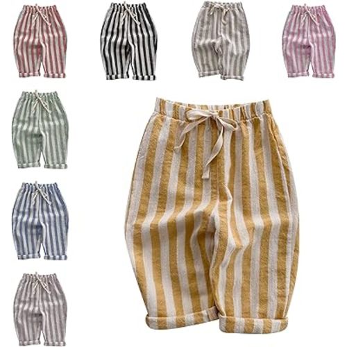 Boys' Cotton Linen Harem Bloomers Pants Elastic Waist Jogger Pants Kids Casual Striped Trousers Infant Long Sweatpants