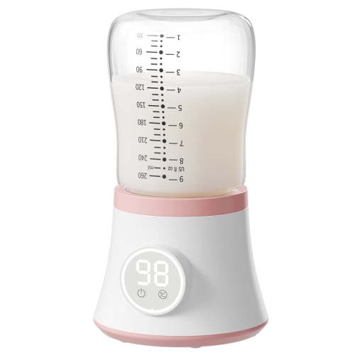 Aprpink Portable Bottle Warmer Travel Fast Heating 10400mAH Battery with Glass Baby Bottle&5 Adjustable Temperature Settings Pink