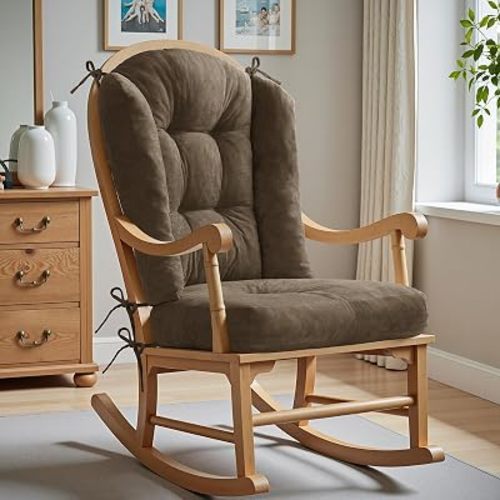 Wingback Rocking Chair cushion - Large Adirondack Chair Cushions, High-Density Sponge, Soft Chenille Indoor Rocker Pads with Ties, 2 Piece Sets Seat Cushion & Back Cushion, Deep Brown | Large Size