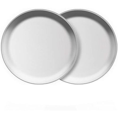 Steel Plates 2 Set 8 Inch Metal Round Dinner Plate Dishes for Serving/Snack/Camping, Dishwasher Safe Metal Dinner Plate