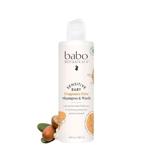 Babo Botanicals Sensitive Baby Fragrance-Free 2-in-1 Shampoo & Wash - Shea Butter, Calendula & Aloe Vera - EWG Verified - Cruelty-Free - Vegan - Pediatrician Tested - For Babies & Kids