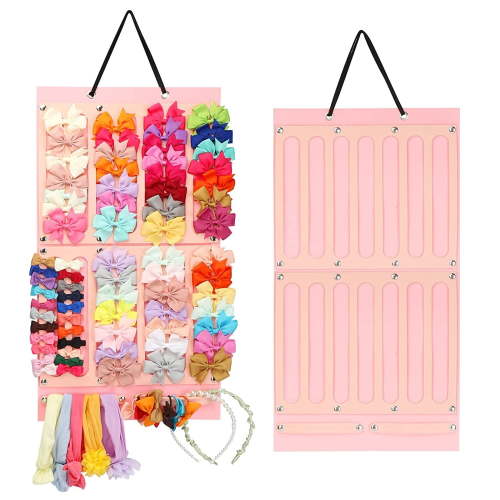 Fulier Hair Bows Holder for Girls Bow Organizer Storage Hair Clip Bows Headband Organizer Accessory Storage,1PCS, Pink