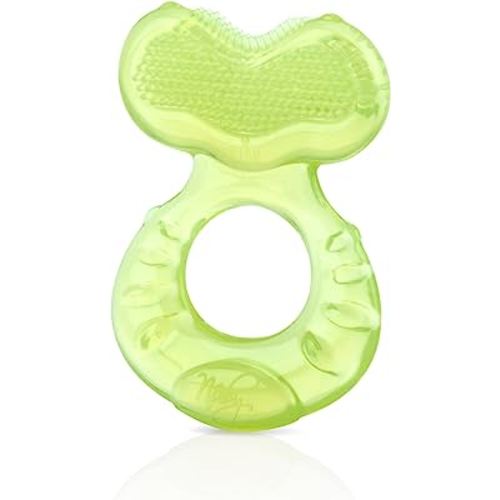 Nuby Silicone Teethe-eez Teether with Bristles, Includes Hygienic Case, Green