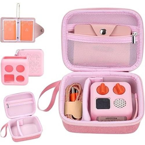 YouKnow Hard Case and Silicone Cover for Yoto Mini Player, Kids Audio Music Accessory with Card Case Holder for up to 10 Cards (Pink)