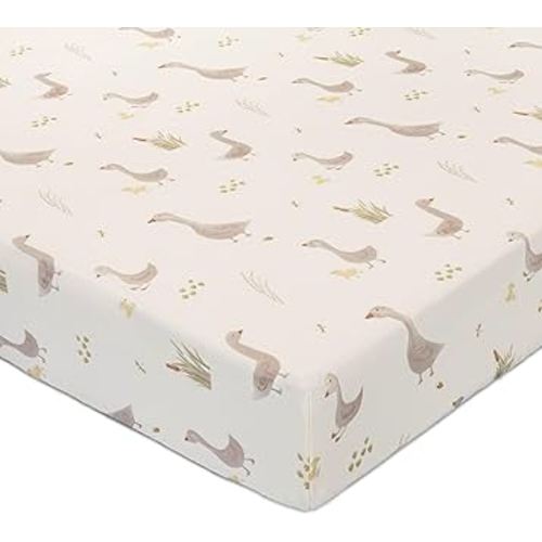 Crane Baby Charlie Farmhouse Goose Crib Fitted Sheet, 100% Cotton Baby Bed Sheets, Farm Nursery Decor, Crib Sheets for Boys and Girls, Baby Registry Gift, Goose Nursery Décor