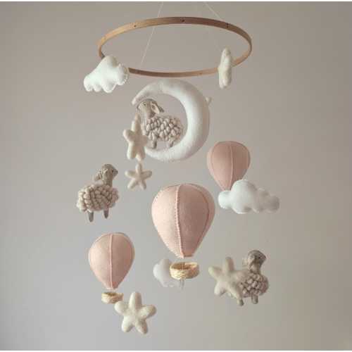 Counting sheep mobile, baby mobile with sheep, sheep mobile, cot mobile with hot air balloons, gender neutral baby mobile, baby shower gift