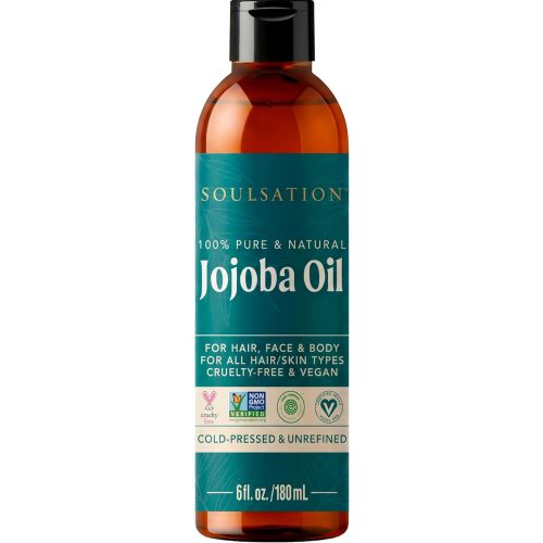 SOULSATION Pure Jojoba Oil for Skin, Hair, Face & Body 100% Natural, Cold Pressed, Unrefined | Non-GMO, EWG Verified, Cruelty-Free, Vegan Moisturizing Oil for Dry Skin, Scalp & Beard 6oz