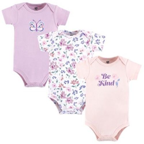 Hudson Baby Infant Girls Cotton Bodysuits 3-Pack, Modern Floral, 3-6 Months