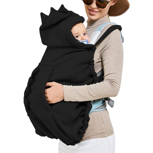 Baby Carrier Cover Stroller Cover,Newborn Hooded Stretchy Cloak,Soft Kangaroo Hoodie for Mom Baby,Suit for All Seasons (Black)