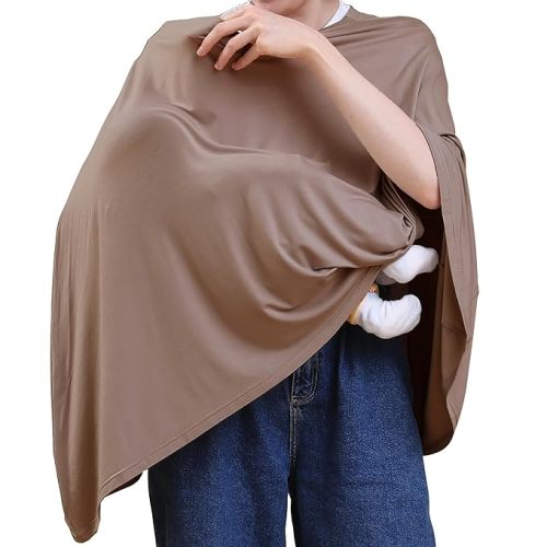 Multi-use Nursing Cover for Breastfeeding, 360°Full Coverage Nursing Poncho, Rayon Soft & Breathable Breastfeeding Cover up (Smooth Rayon, Mocha)