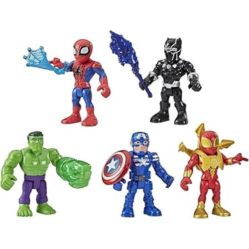 Marvel Super Hero Adventures 5-Inch Action Figure 5-Pack, Includes Captain America, Spider-Man, 5 Accessories (Amazon Exclusive)
