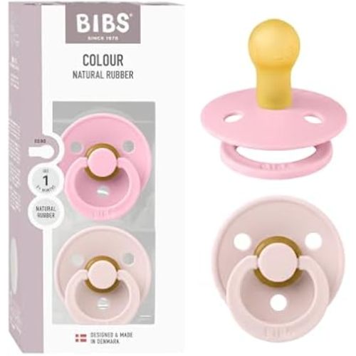 BIBS Colour Pacifier, 0-6 Months, 2-Pack, Round Nipple, Petal/Baby Pink