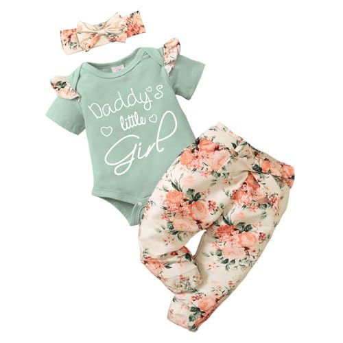 AMAWMW Baby Girl Clothes Set Daddys Little Girl Ruffle Romper Top Camouflage Pants Newborn Infant Baby Girl Outfit