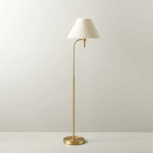 Pleated Shade Metal Floor Lamp Cream/Brass (Includes LED Light Bulb) 55inch