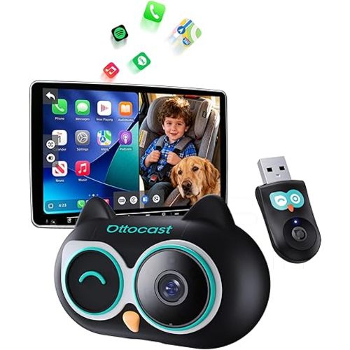 OTTOCAST Cabin Care Car Adapter with Baby Car Camera, Wireless CarPlay Display on CarScreen 2026, Plug-and-Play 1080P HD Rear Seat Baby Monitor, Split Screen Navigation, for Parents & Pet Owners