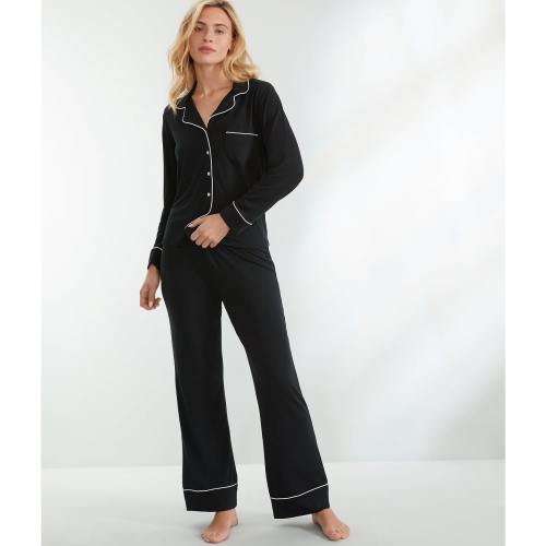 The Cooling Piped Pajama Set in Black — Bare Necessities