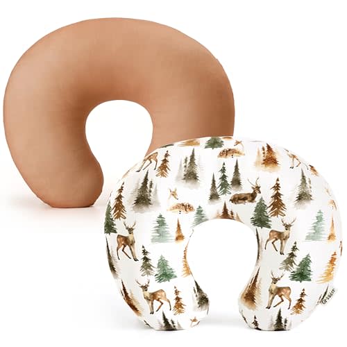 GRSSDER 2 Pack Nursing Pillow Covers, Ultra Soft Stretchy Minky Fabric, Easy Removable and Universal Fit for Breastfeeding Pillows Snug and Cozy Comfort, Forest Deer Print