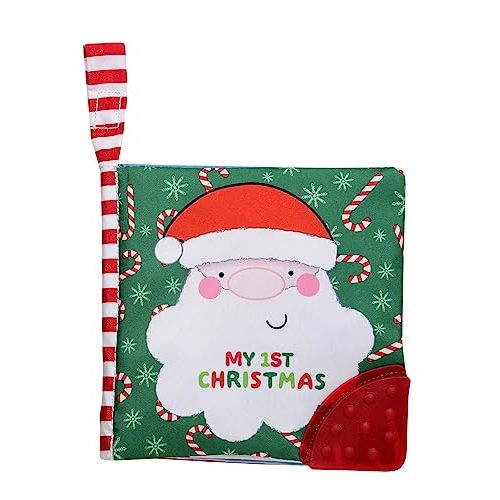 My First Christmas Soft, Crinkle Activity Book with Silicone Teether and Travel Strap, Santa, Green (5 1/2 inch Square)