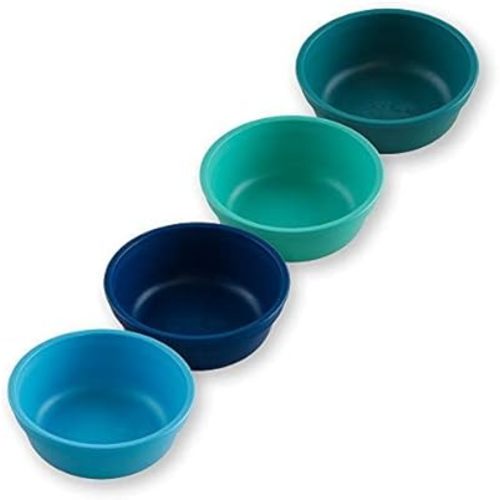Re-Play 12 oz. Toddler Bowls Set of 4 - Kids Deep-Walled, Durable & Reusable Snack and Meal Bowls, Dishwasher & Microwave Safe, BPA-Free, Made in USA from Recycled Plastic, True Blue