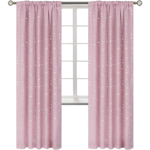 BGment Baby Pink Kids Blackout Curtains for Bedroom 84 Inch Long - 2 Panels | Silver Star Print, Rod Pocket, Room Darkening Privacy Thermal Insulation, for Children Nursery Living Room, 42x84 Inch