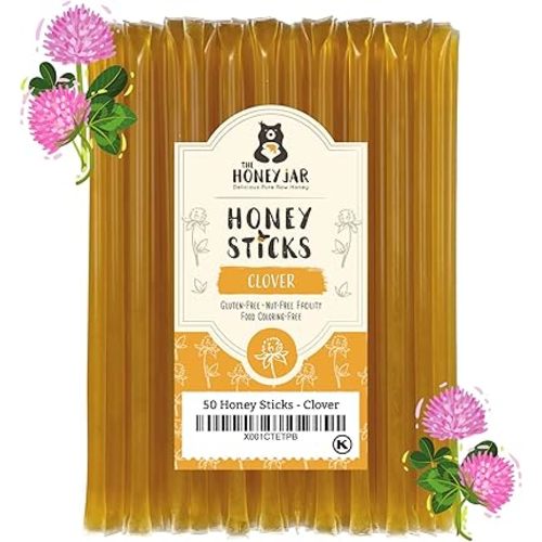 The Honey Jar Plain Honey Sticks - Pure Honey Straws For Tea, Coffee, or a Healthy Treat - One Teaspoon of Flavored Honey Per Stick - Made In The USA with Real Honey - (50 Count)