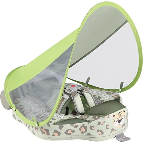 Mambobaby Baby Swim Float with Canopy Non-Inflatable Infant Pool Float with Tail 3-24 Months Avoid Flip Solid Skin-Friendly Material for Toddler Boys Girls