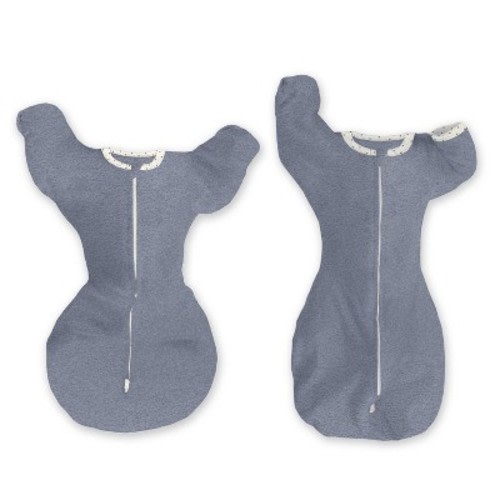 SwaddleDesigns Baby Transitional Swaddle Sack, Arms Up Elbow Length Sleeve Wearable Blanket - Heathered Denim 0-3m