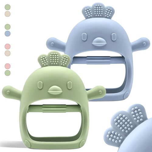 2 Pack Baby Teething Toys for 0-6 & 6-12 Months, Food Grade Silicone Teething Mitten Anti-Drop Wrist Hand Teether, BPA Free, One-Piece, CPC Certified Baby Chew Toys for Sucking Needs